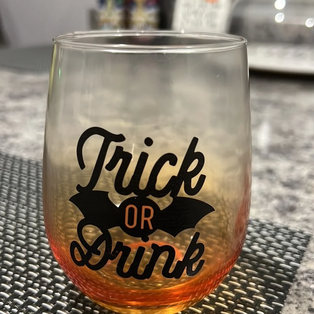 Halloween Trick or Treat Drink Humor Wine Glass Stemless